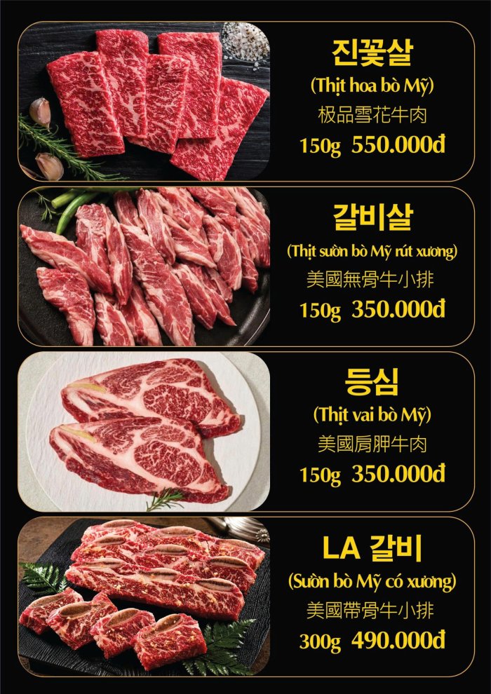 Thực đơn thịt bò nướng thượng hạng tại Galbi Time
